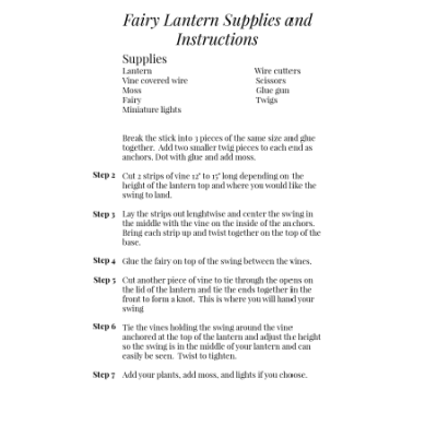 4 x 6 Instruction and supply list for Spring Patio Lantern