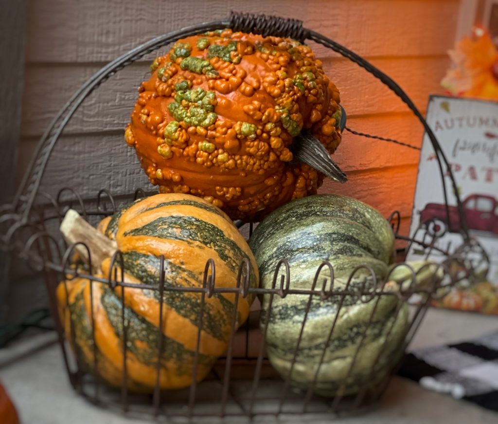 Vintage metal pumpkin basket for decor